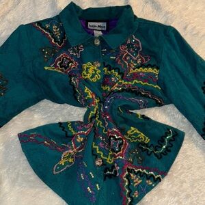 Vtg Alex Kim M Fully Lined Embroidered Cotton Jacket